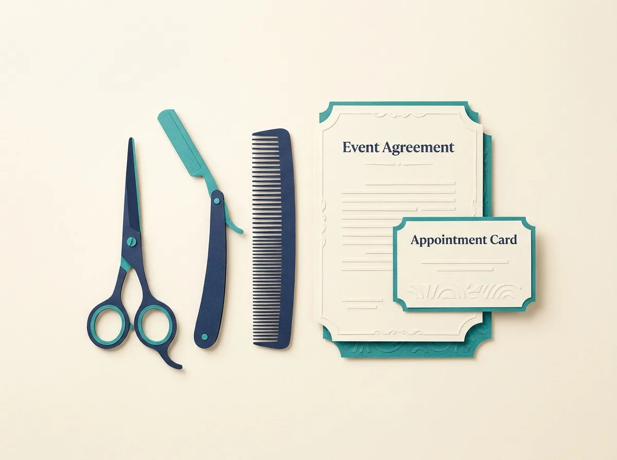 Scissors, a comb and event appointment documents.