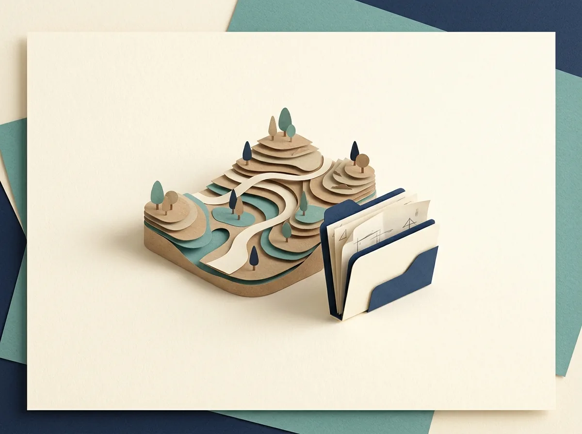 A contour model with trees beside client folders.