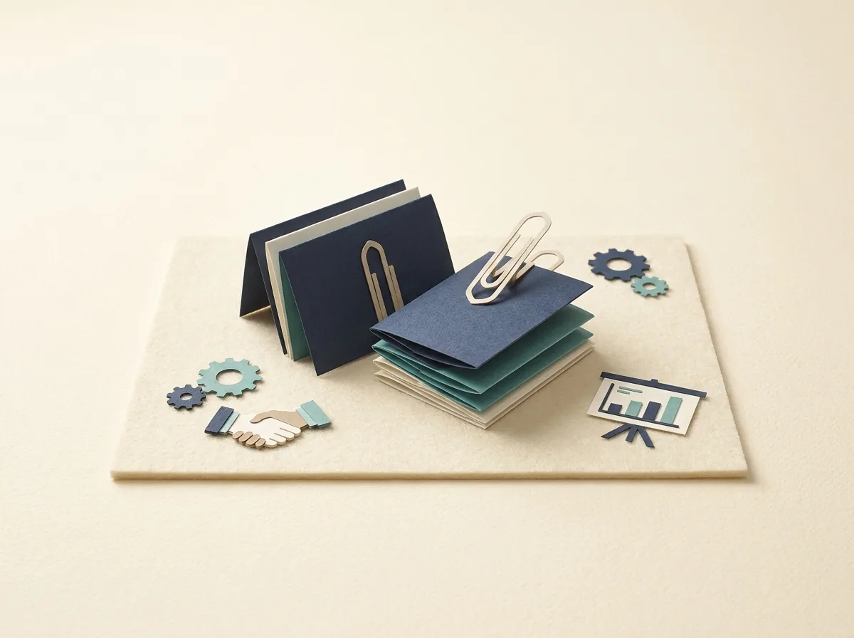 A workshop board beside two separate training-cohort folders.